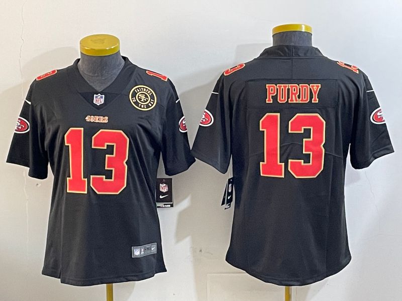 Women San Francisco 49ers #13 Purdy Black Gold 2024 Nike Vapor Limited NFL Jersey style 1202->women nfl jersey->Women Jersey